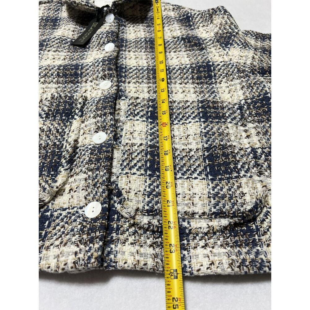 Blank NYC Once In A Lifetime Cropped Tweed Shacket Jacket Large Plaid Blue NWT - Picture 5 of 16